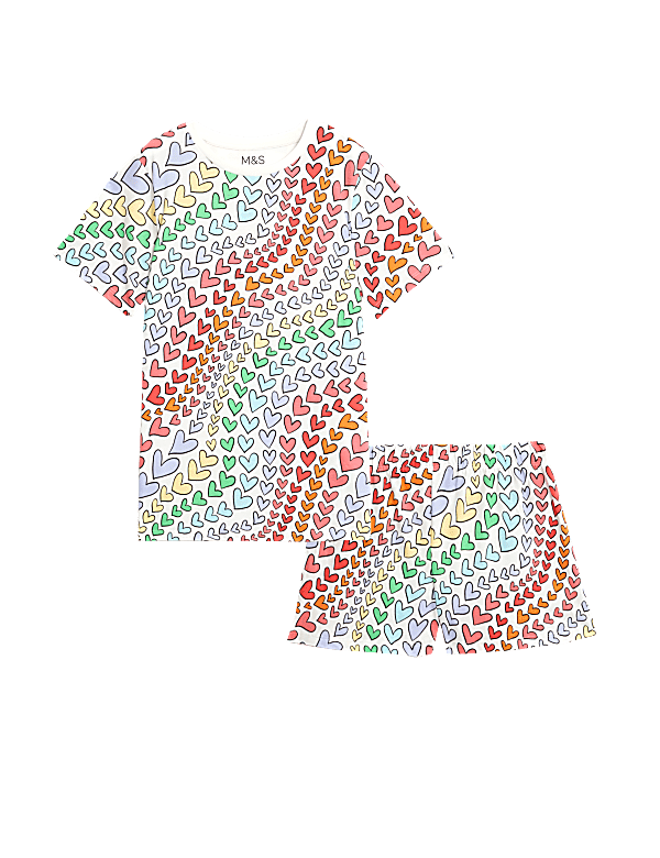 Pure Cotton Rainbow Heart Print Pyjamas (7-14 Yrs)