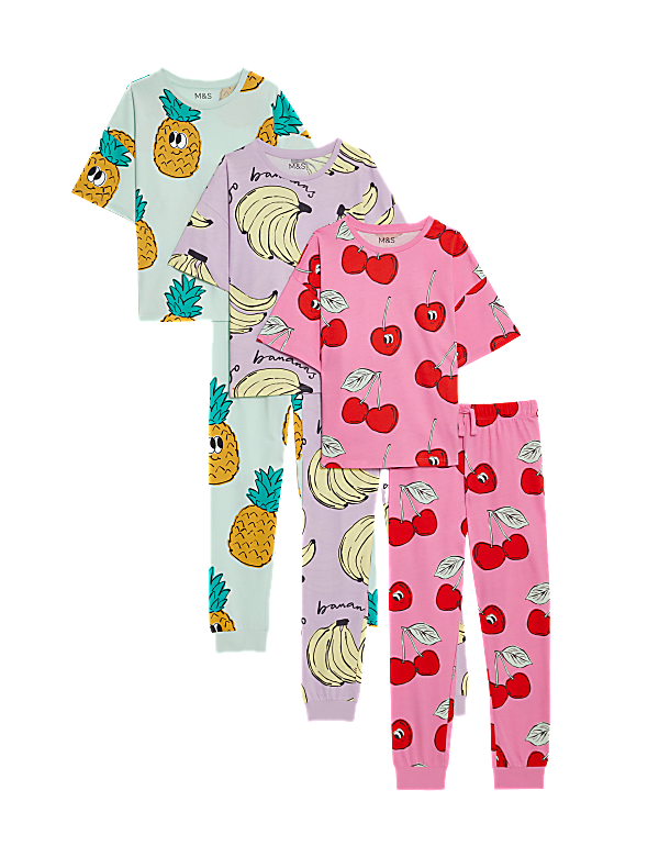 3pk Pure Cotton Fruit Print Pyjamas (6-16 Yrs)