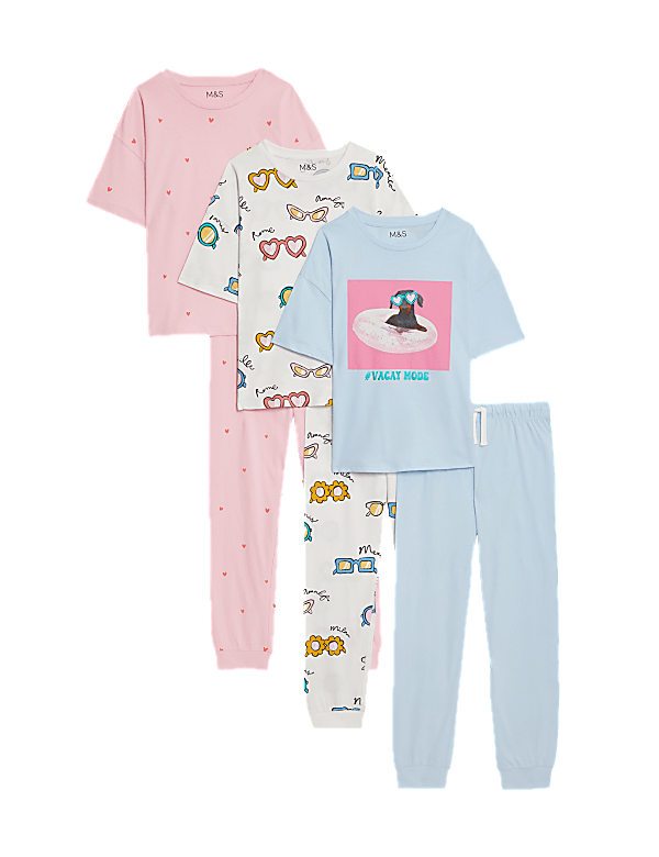 3pk Pure Cotton Dog & Heart Pyjama Sets (6-16 Yrs)