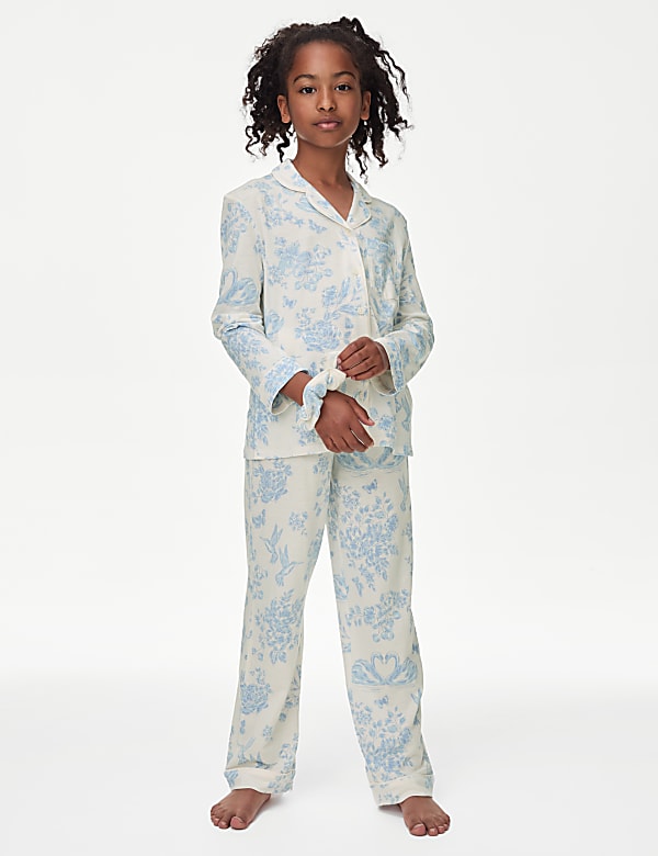 Cotton Modal Floral Pyjamas with Scrunchie (3-16 Yrs) - ID