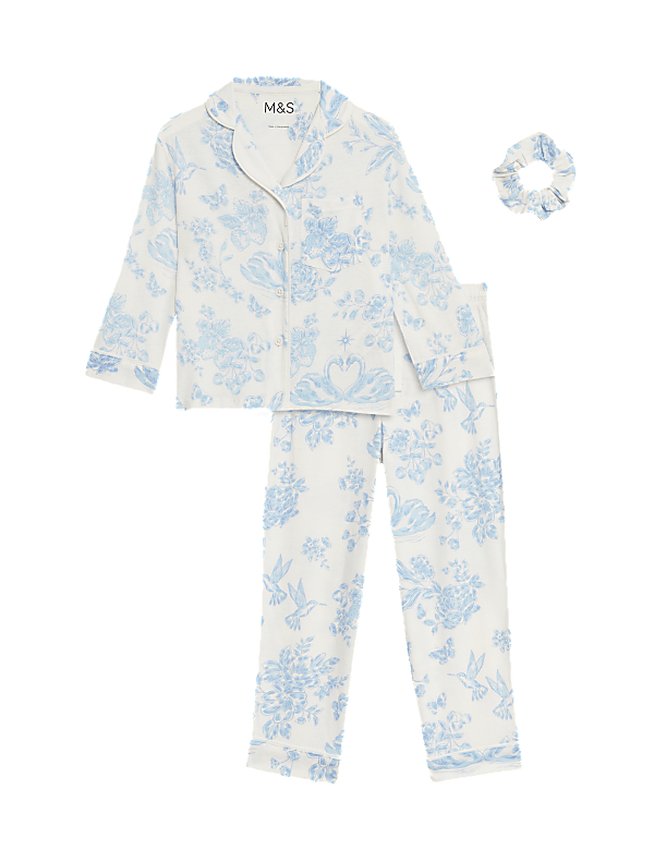 Cotton Modal Floral Pyjamas with Scrunchie (3-16 Yrs)