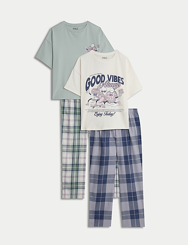 2pk Pure Cotton Checked Pyjama Sets (6-16 Yrs) - IS