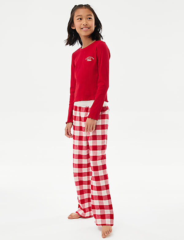 Cotton Rich Checked Rib Pyjamas 6 16 Yrs