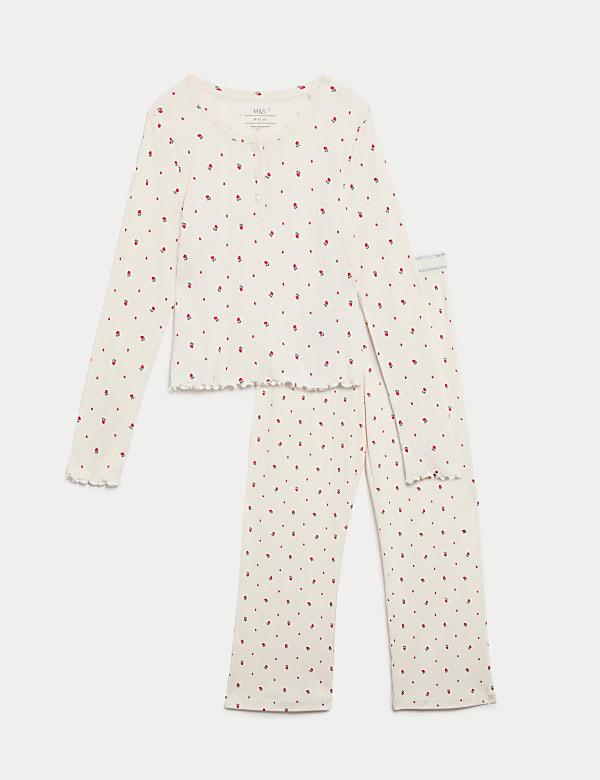 Pure Cotton Ditsy Floral Ribbed Pyjamas (6-16 Yrs) - ID