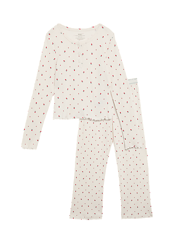 Pure Cotton Ditsy Floral Ribbed Pyjamas (6-16 Yrs)