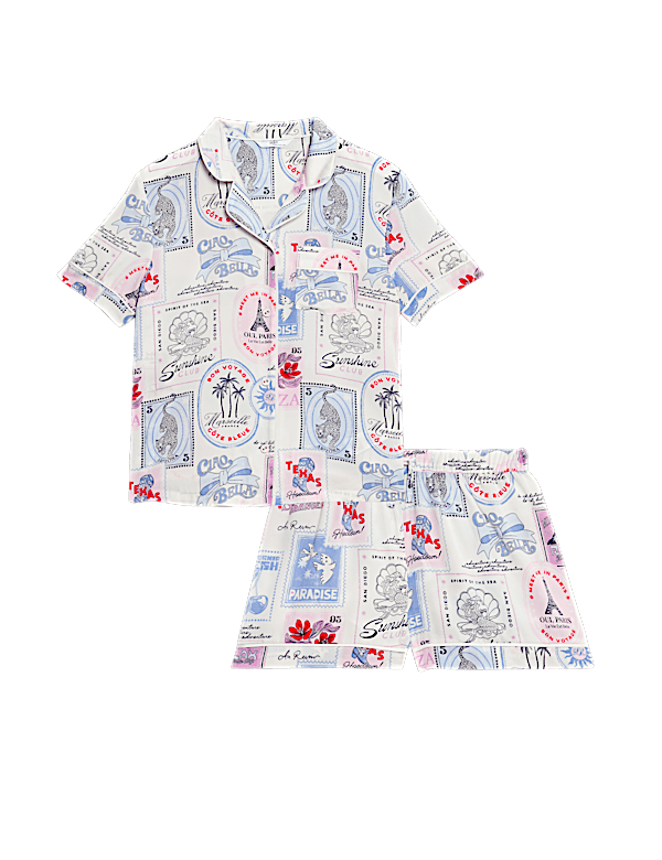 Satin Postcard Print Revere Pyjamas (3-16 Yrs)
