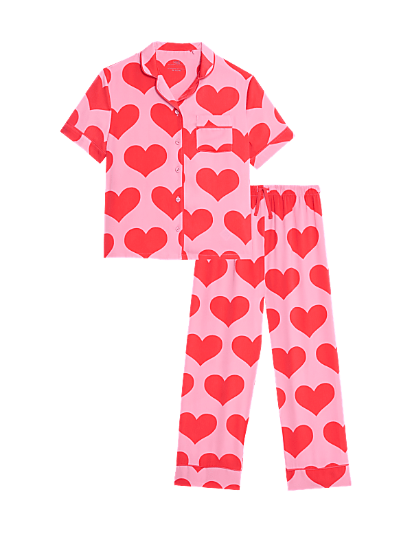 Satin Heart Print Pyjamas (3-16 Yrs)