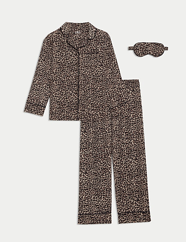 3pc Satin Leopard Pyjamas and Eye Mask 3 16 Yrs MULTI Pyjamas M S CH