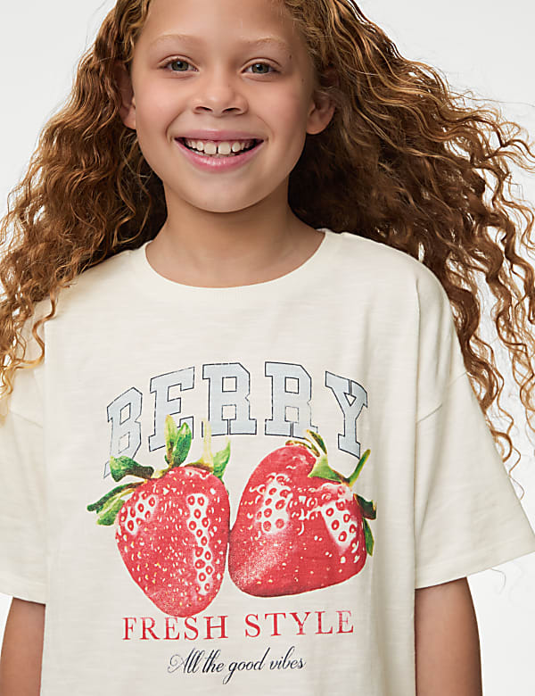 Pure Cotton Strawberry & Checked Pyjamas (3-16 Yrs)