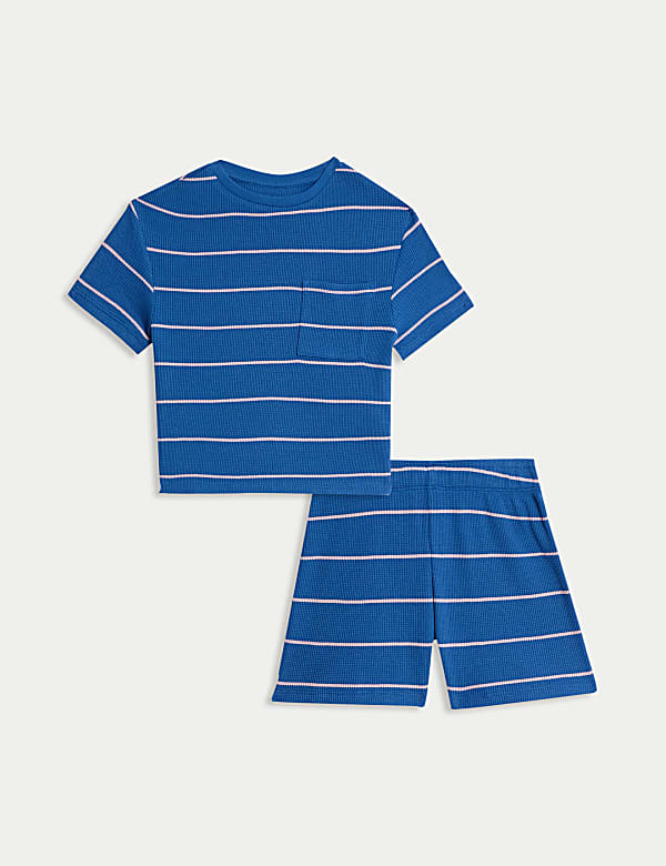 Korte pyjama met strepen en wafelstructuur van katoenmix (1-16 jaar) - NL