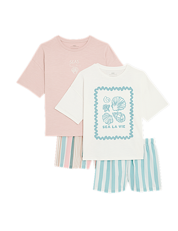 2pk Pure Cotton Seashell Pyjama Sets (1-16 Yrs)