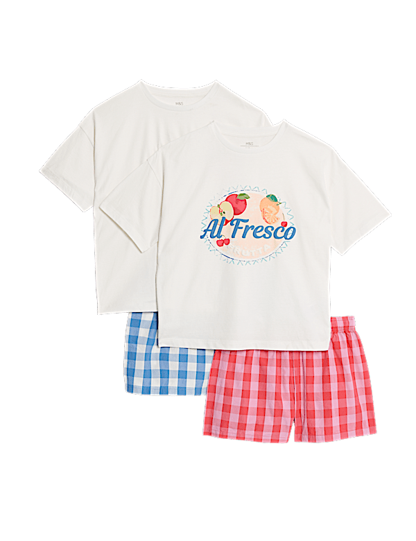 2pk Pure Cotton Gingham Short Pyjama Sets (3-16 Yrs)
