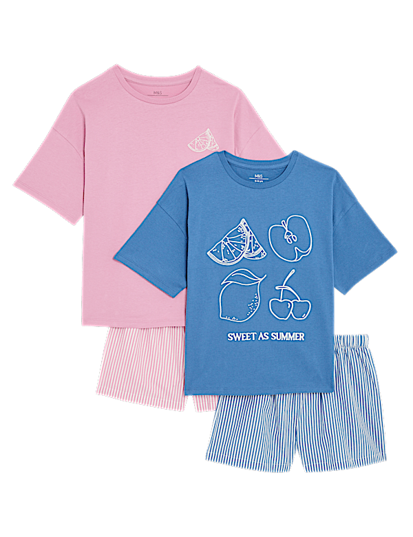 2pk Pure Cotton Fruit Pyjama Sets (3-16 Yrs)