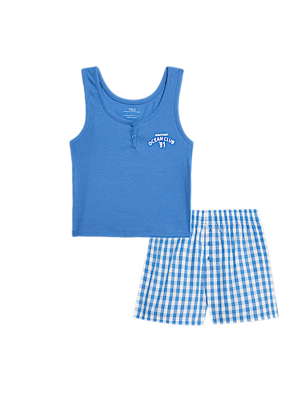 Katoenrijke korte pyjama met Gingham-print (6-16 jaar) - NL