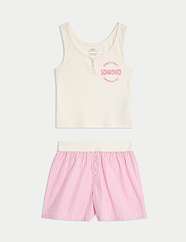 Pyjashort en coton imprimé à rayures (du 6 au 16 ans) - FR