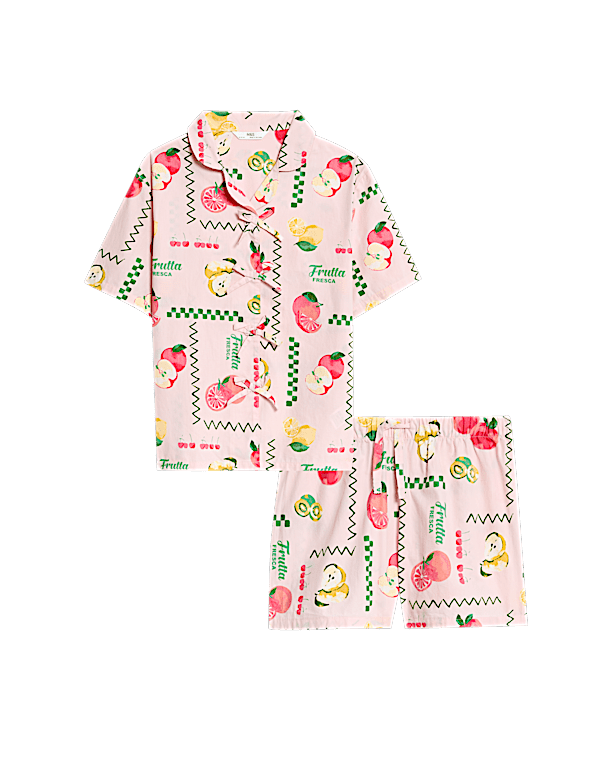 Pure Cotton Fruit Bow Revere Short Pyjamas (3-16 Yrs)