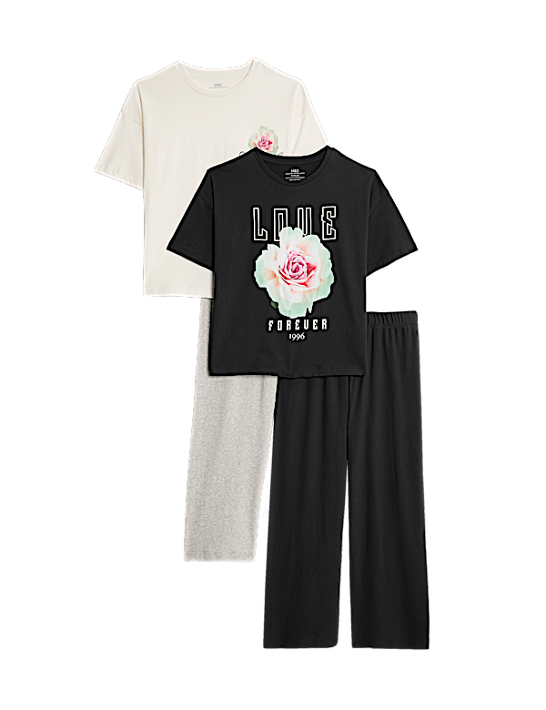 2pk Cotton Rich Flower Graphic Pyjama Sets (1-16 Yrs)