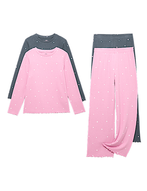 2pk Ribbed Star Pyjama Sets (2-16 Yrs)