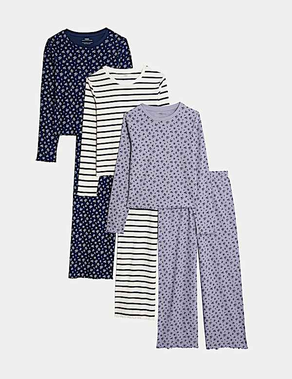 3pk Cotton Rich Striped Floral Pyjama Sets (12 Mths - 16 Yrs)