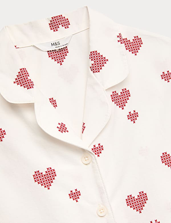 Pure Cotton Poplin Heart Revere Pyjamas (6-16 Yrs)
