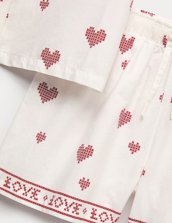 Pure Cotton Poplin Heart Revere Pyjamas (6-16 Yrs)