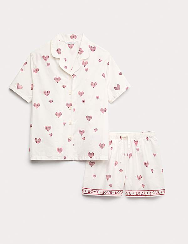 Pure Cotton Poplin Heart Revere Pyjamas (6-16 Yrs)