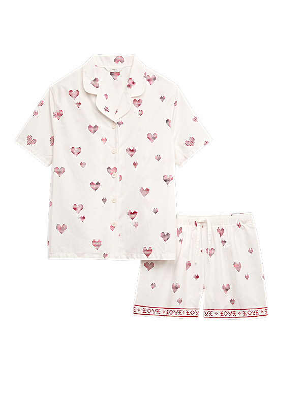 Pure Cotton Poplin Heart Revere Pyjamas (6-16 Yrs)