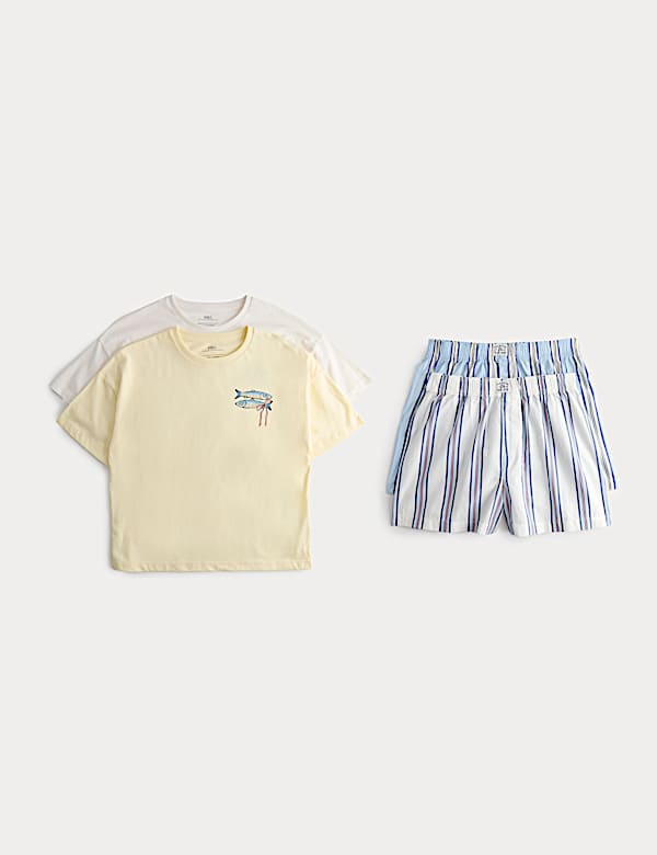 2pk Pure Cotton Shell and Stripe Pyjamas (6-16 Yrs)