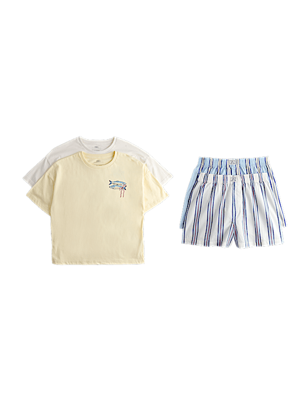 2pk Pure Cotton Shell and Stripe Pyjamas (6-16 Yrs)