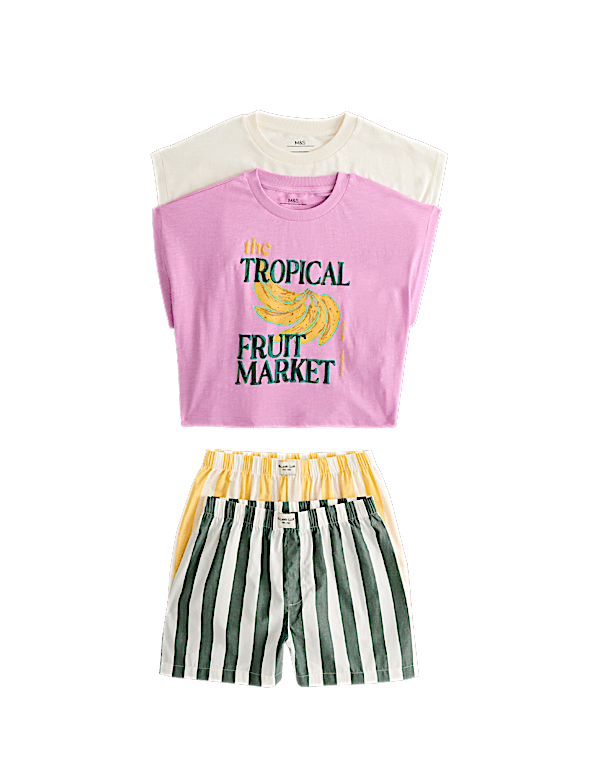 2 Pack Pure Cotton Fruit Short Pyjamas (6-16 Years)