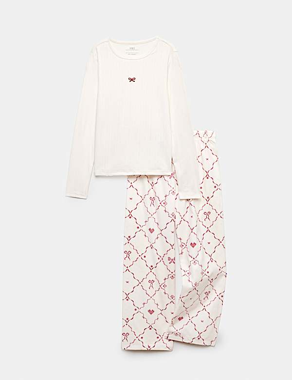 Pointelle Bow Print Pyjama Set (6 - 16 Yrs)