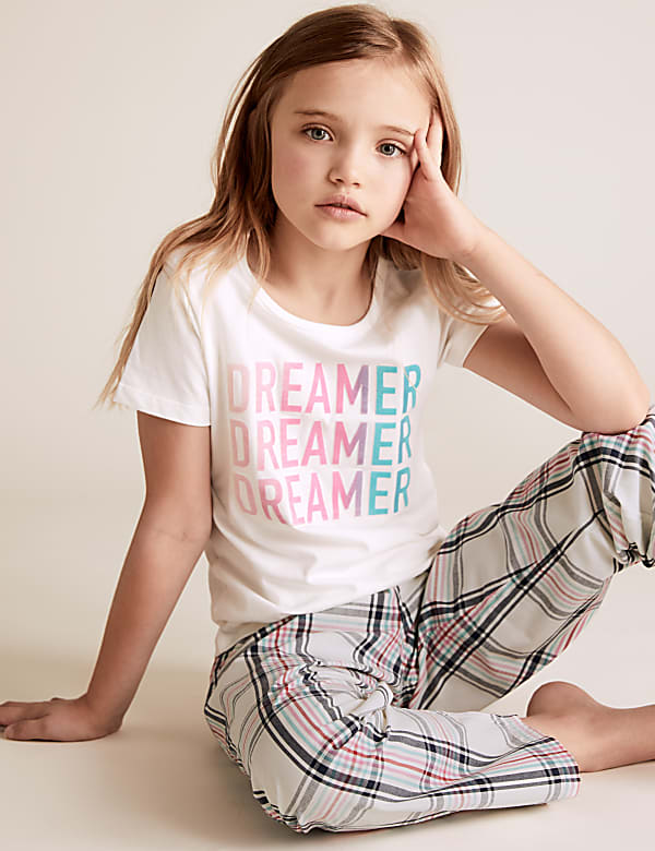 2pk Pure Cotton Slogan Pyjama Sets (6-16 Yrs)
