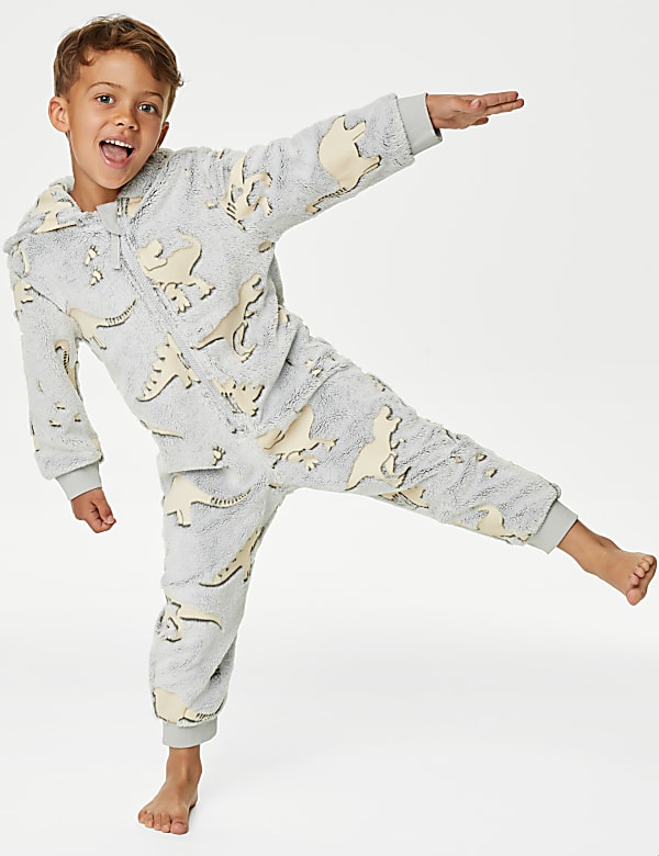 Fleece Glow In The Dark Dinosaur Onesie 1 7 Yrs