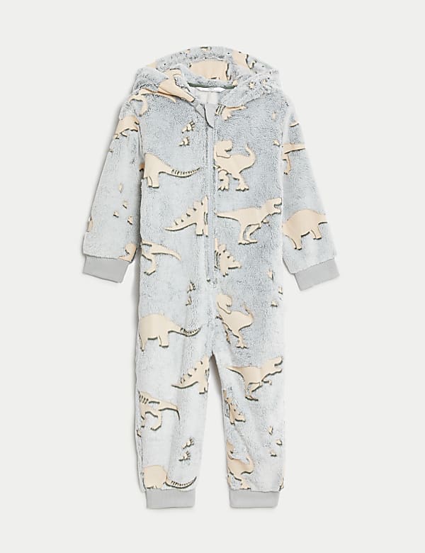 Fleece Glow In The Dark Dinosaur Onesie (1-7 Yrs) - AT