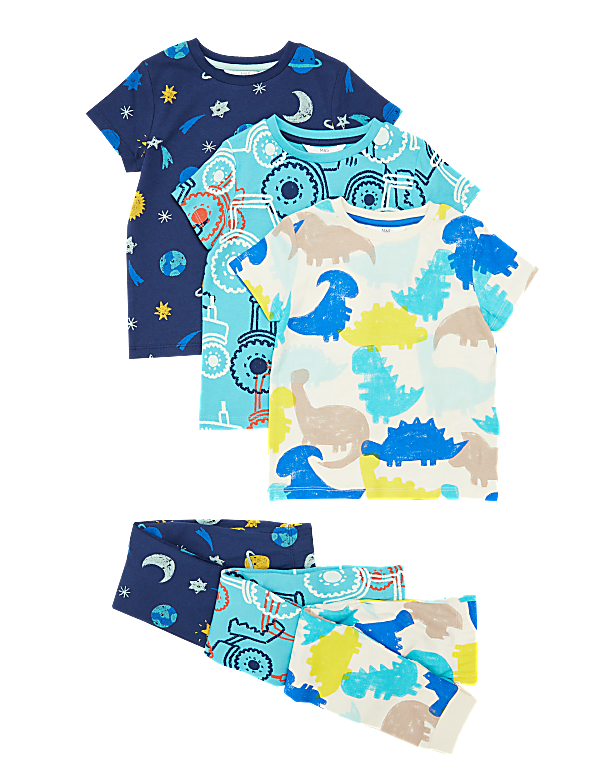 3pk Pure Cotton Patterned Pyjama Sets