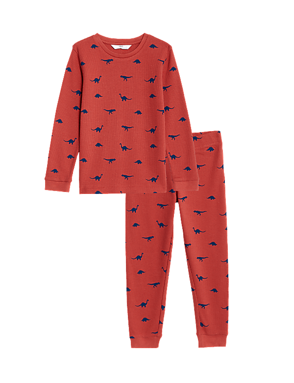Pure Cotton Dinosaur Waffle Pyjamas (1-8 Yrs)