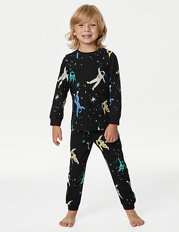 Pure Cotton Glow In The Dark Space Pyjamas 1 8 Yrs BLACK MIX Pyjamas M S GR