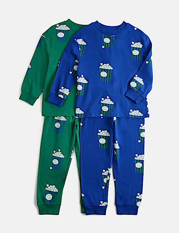 2 Pack Pure Cotton Jersey Popcorn Pyjama Sets (1-8 Yrs)