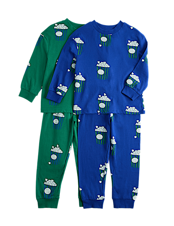 2 Pack Pure Cotton Jersey Popcorn Pyjama Sets (1-8 Yrs)