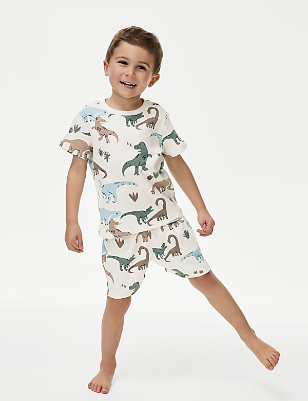 Pure Cotton Dinosaur Waffle Pyjamas (1-8 Yrs) - DE