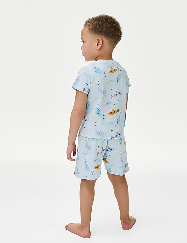 Pure Cotton Sea Print Waffle Pyjamas (1-8 Yrs)