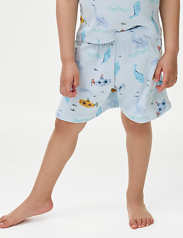 Pure Cotton Sea Print Waffle Pyjamas (1-8 Yrs)
