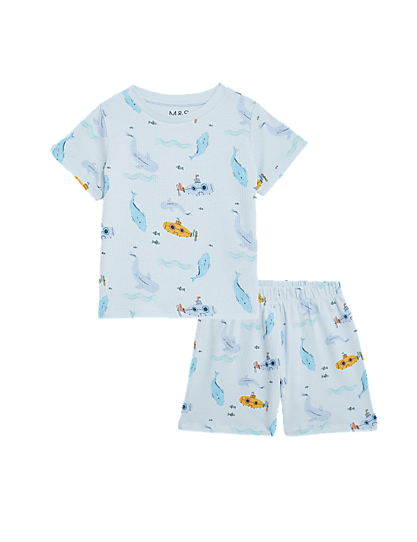 Pure Cotton Sea Print Waffle Pyjamas (1-8 Yrs)