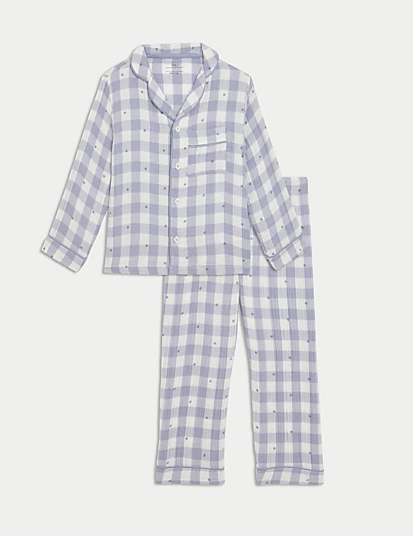 Pure Cotton Star Check Revere Pyjamas (1-8 Yrs) - CN