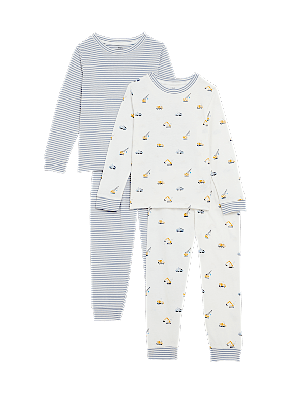 2pk Pure Cotton Digger & Striped Pyjama Sets (1-8 Yrs)
