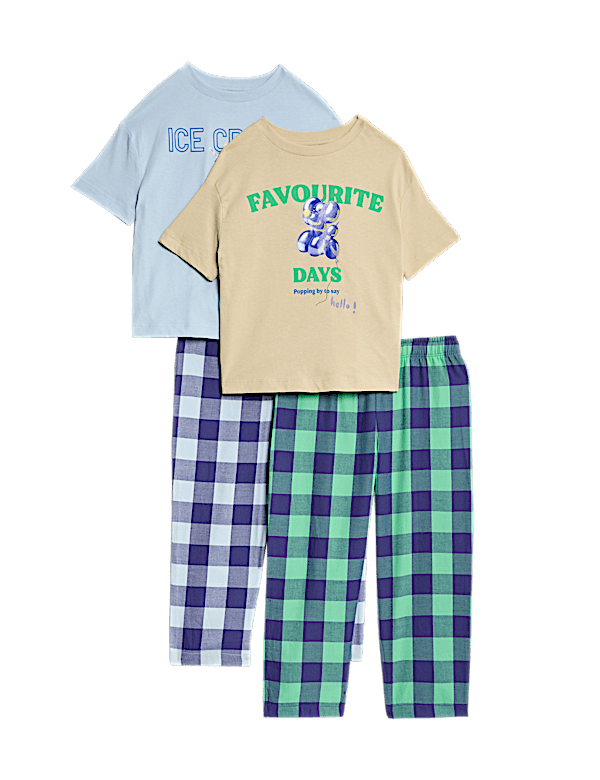 2pk Pure Cotton Checked Pyjama Sets (1-16 Yrs)