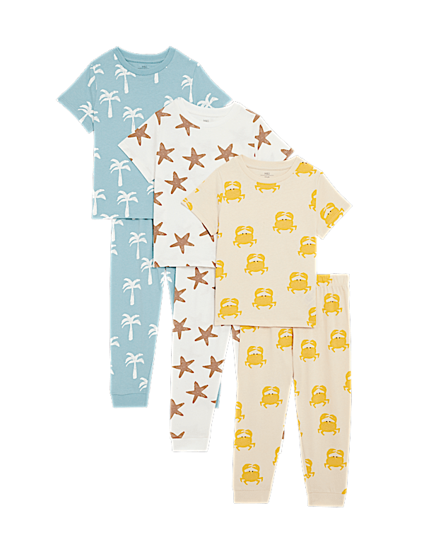 3pk Pure Cotton Seaside Print Pyjama Sets (1-8 Yrs)