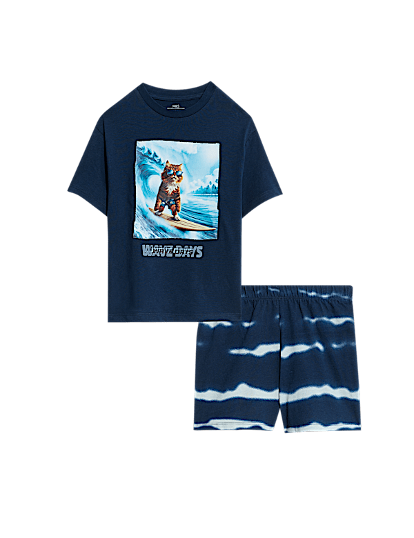 KIDS COTTON RICH CAT SURF PJ 1-16YRS
