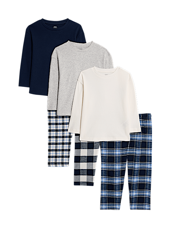 3pk Pure Cotton Check Pyjama Sets (1-16 Yrs)