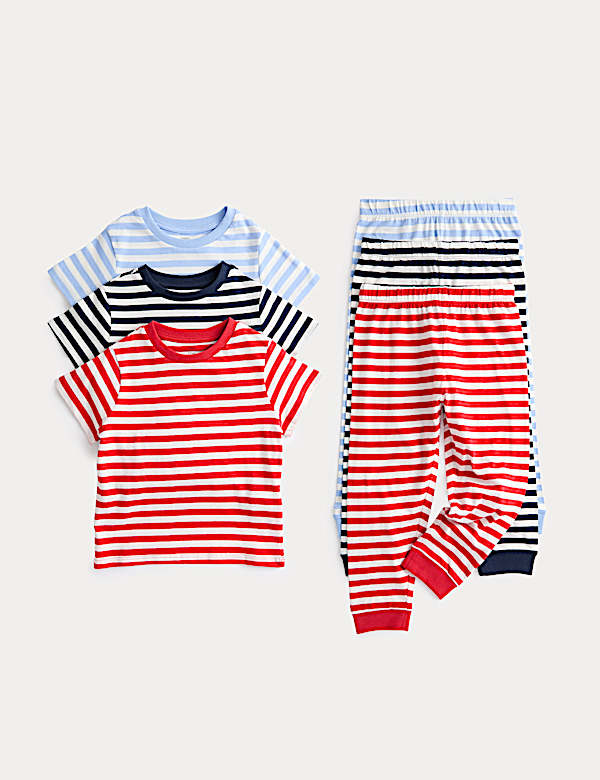 3pk Pure Cotton Striped Pyjama Sets (1-8 Yrs) - BN
